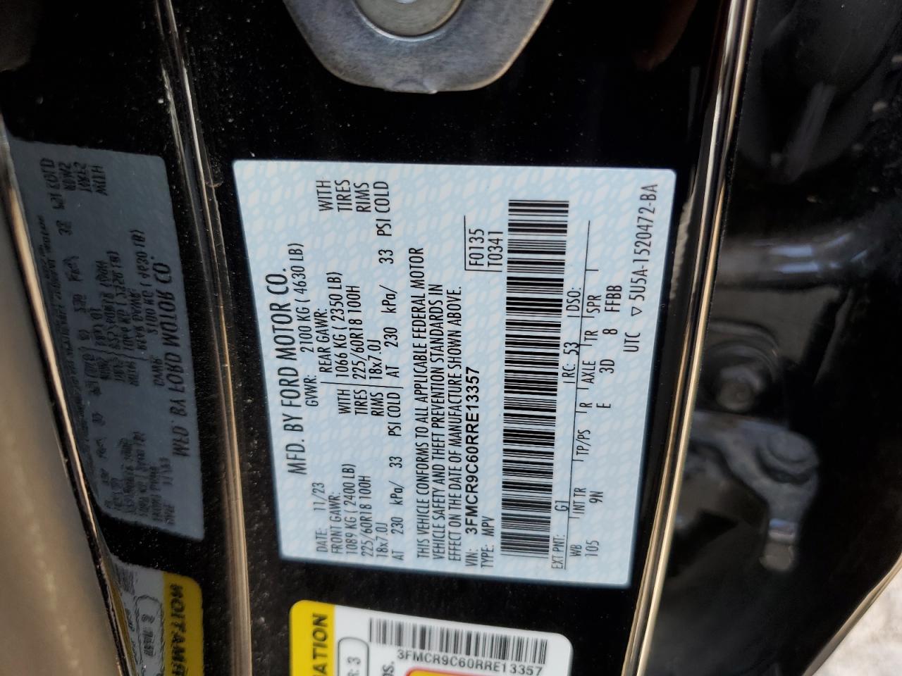 2024 Ford Bronco Sport Outer Banks VIN: 3FMCR9C60RRE13357 Lot: 69690455