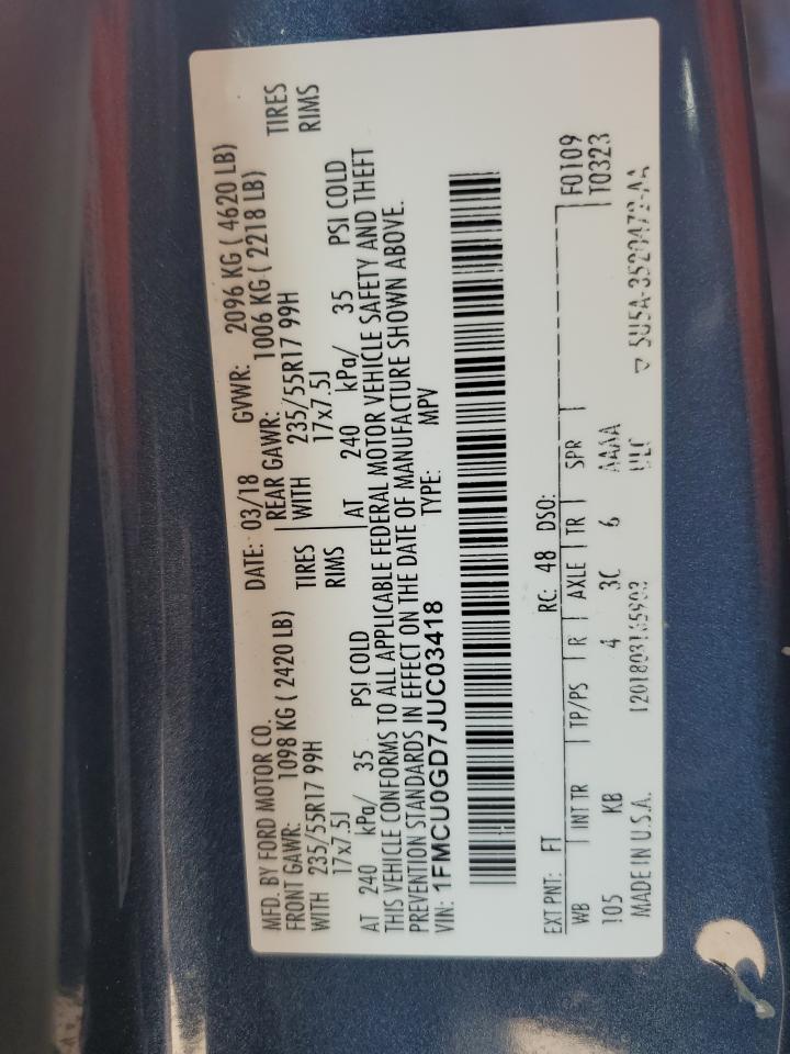 2018 Ford Escape Se VIN: 1FMCU0GD7JUC03418 Lot: 66993905