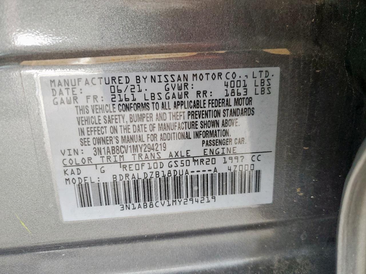 2021 Nissan Sentra Sv VIN: 3N1AB8CV1MY294219 Lot: 68957835
