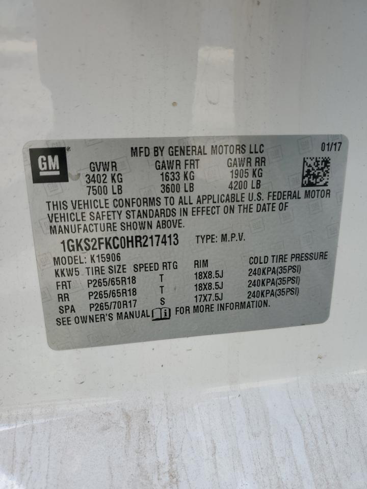 2017 GMC Yukon Xl K1500 Sle VIN: 1GKS2FKC0HR217413 Lot: 70781605