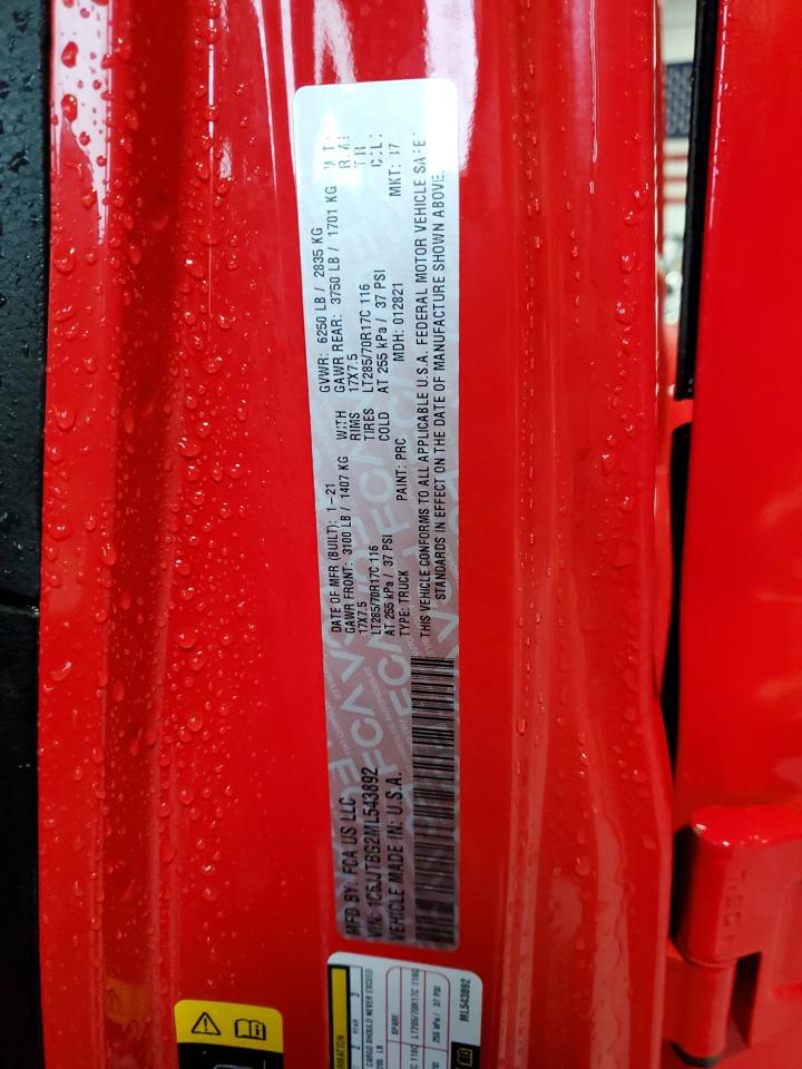 2021 Jeep Gladiator Rubicon VIN: 1C6JJTBG2ML543892 Lot: 70344045