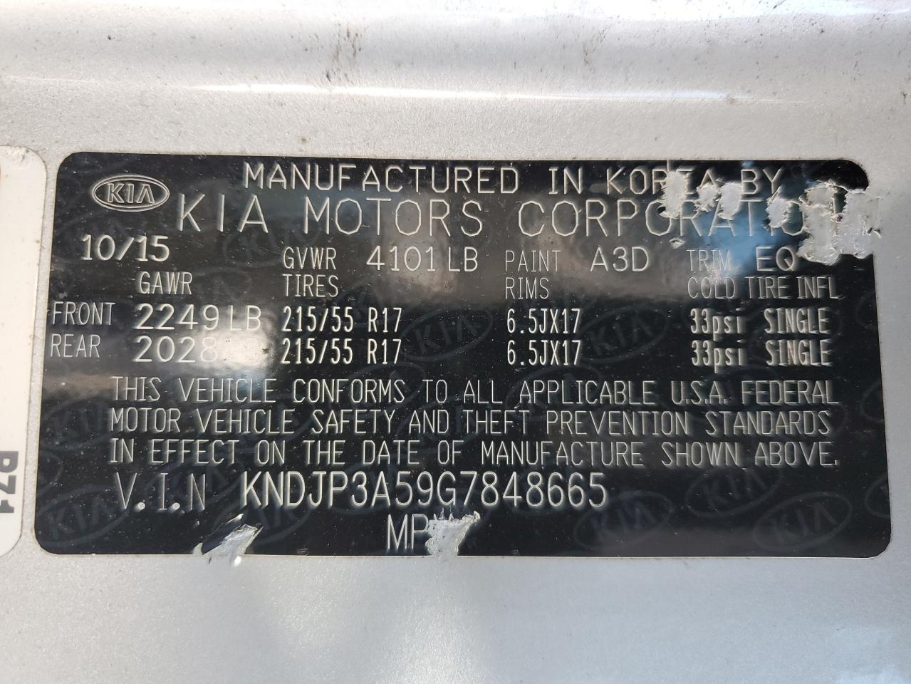 2016 Kia Soul + VIN: KNDJP3A59G7848665 Lot: 69828395