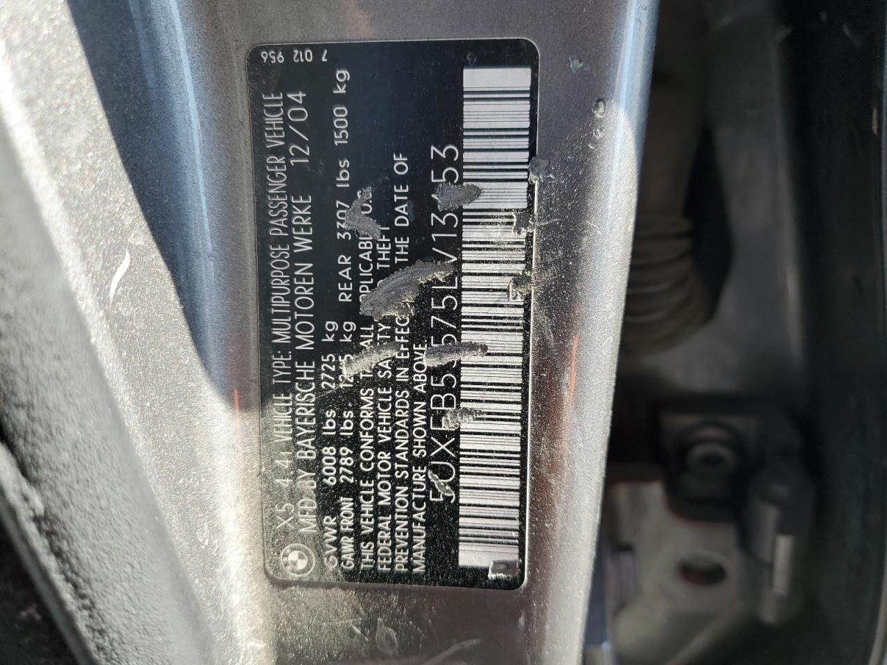 2005 BMW X5 4.4I VIN: 5UXFB53575LV13453 Lot: 67420935