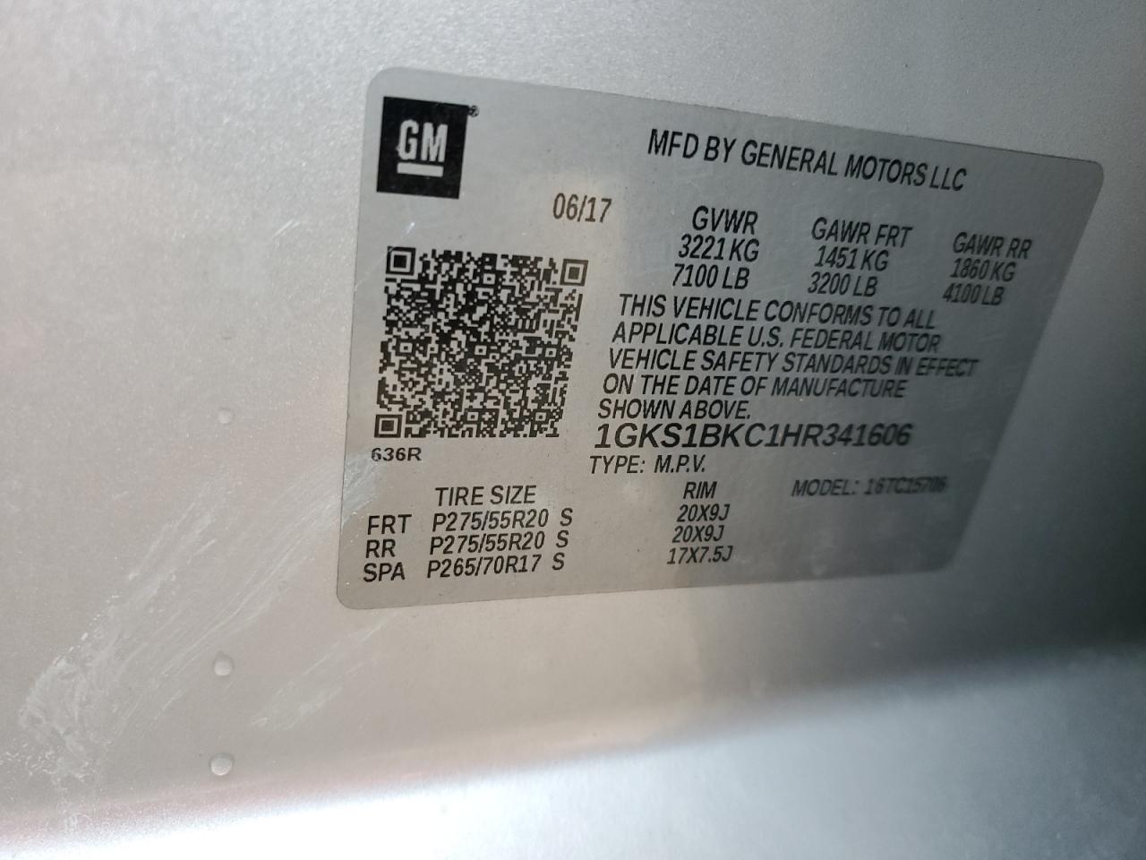 2017 GMC Yukon Slt VIN: 1GKS1BKC1HR341606 Lot: 69888645