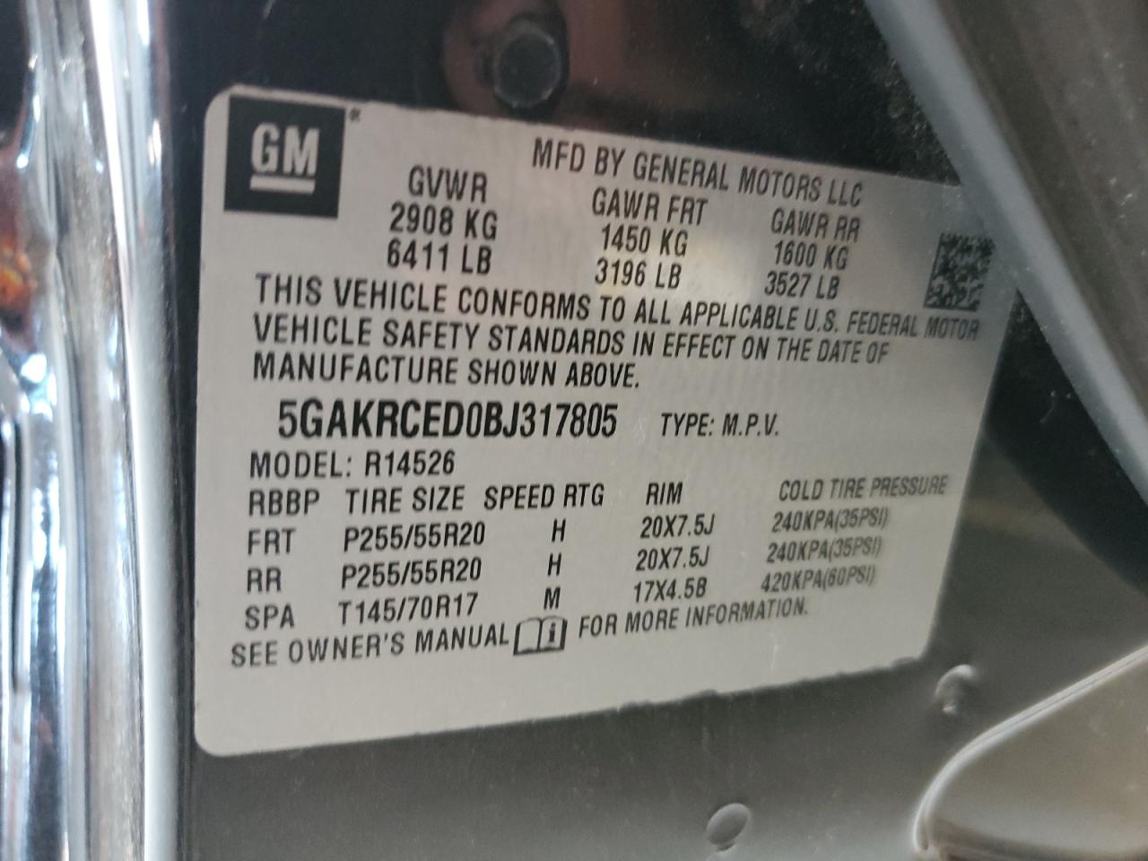 2011 Buick Enclave Cxl VIN: 5GAKRCED0BJ317805 Lot: 69220985