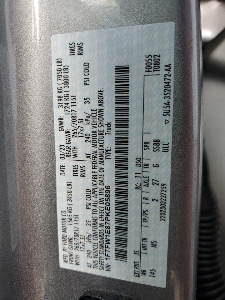 2023 Ford F150 Supercrew VIN: 1FTFW1E87PKE05896 Lot: 70116215