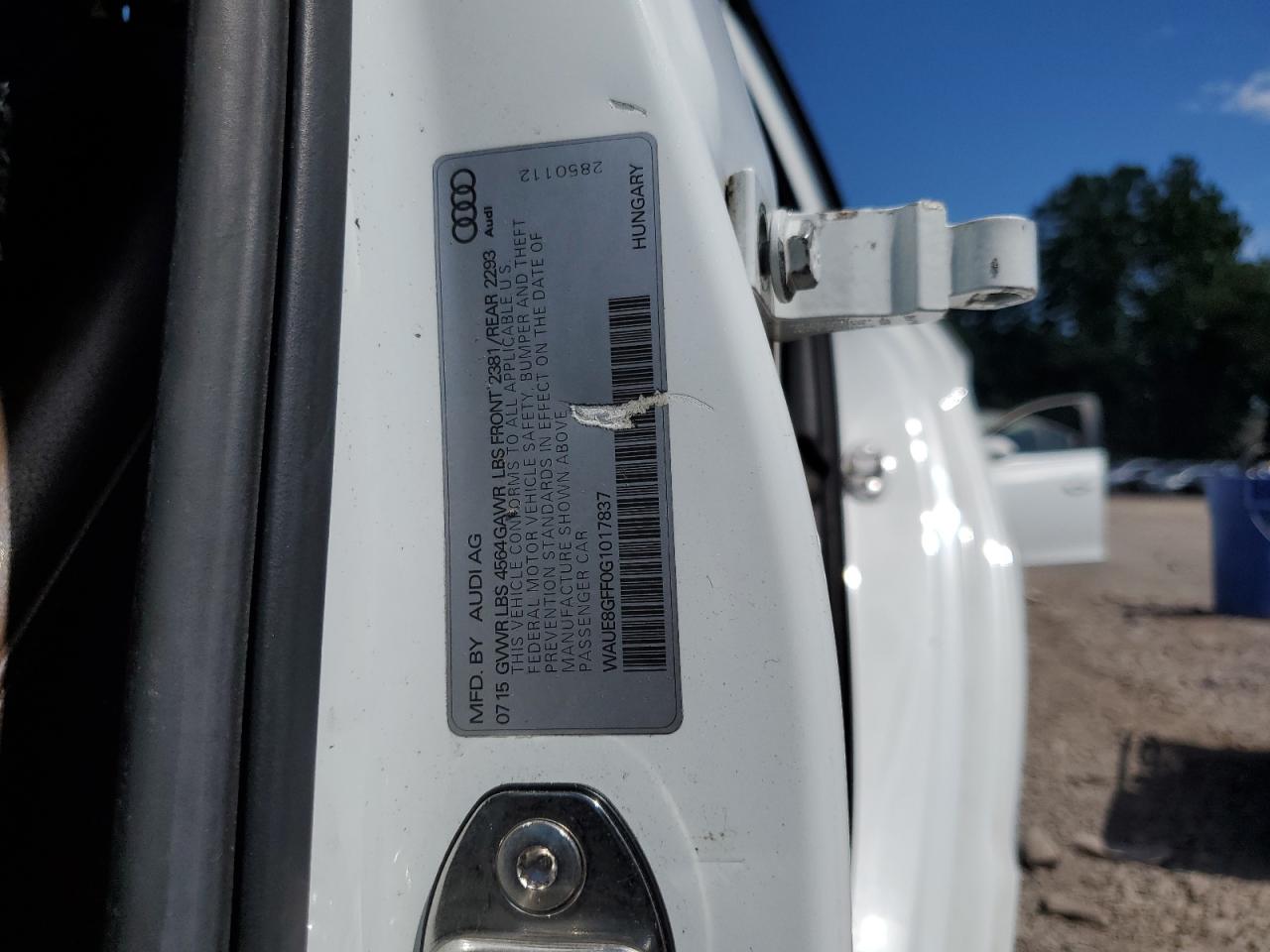 2016 Audi A3 Premium Plus VIN: WAUE8GFF0G1017837 Lot: 69999515