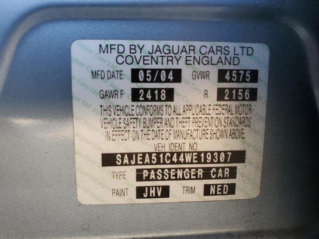 2004 Jaguar X-Type 3.0 VIN: SAJEA51C44WE19307 Lot: 70459985