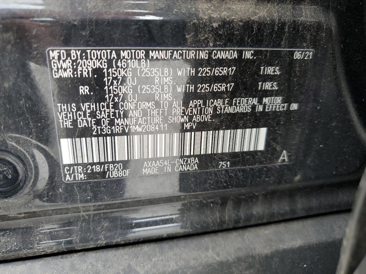 2021 Toyota Rav4 Le VIN: 2T3G1RFV1MW208411 Lot: 69087525