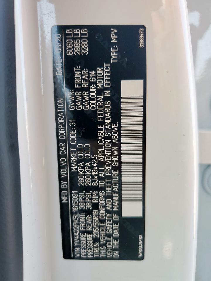 2020 Volvo Xc90 T6 Momentum VIN: YV4A22PK5L1615091 Lot: 62724185