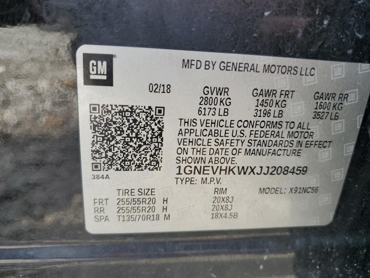 2018 Chevrolet Traverse Lt VIN: 1GNEVHKWXJJ208459 Lot: 66957565