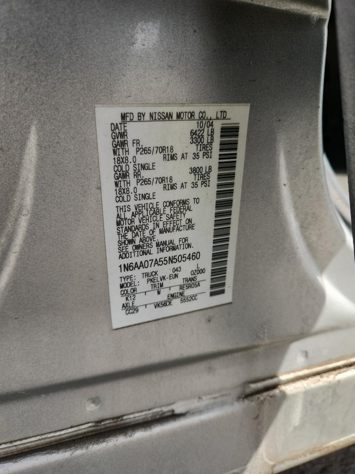 2005 Nissan Titan Xe VIN: 1N6AA07A55N505460 Lot: 70052355
