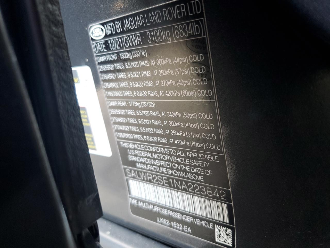 2022 Land Rover Range Rover Sport Hse Dynamic VIN: SALWR2SE1NA223842 Lot: 70827895