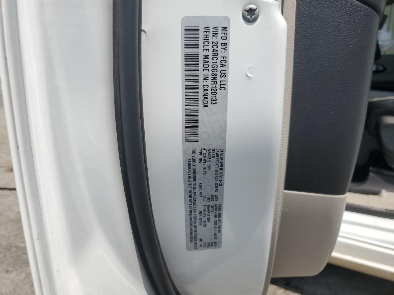 2022 Chrysler Pacifica Limited VIN: 2C4RC1GG8NR120133 Lot: 68396985