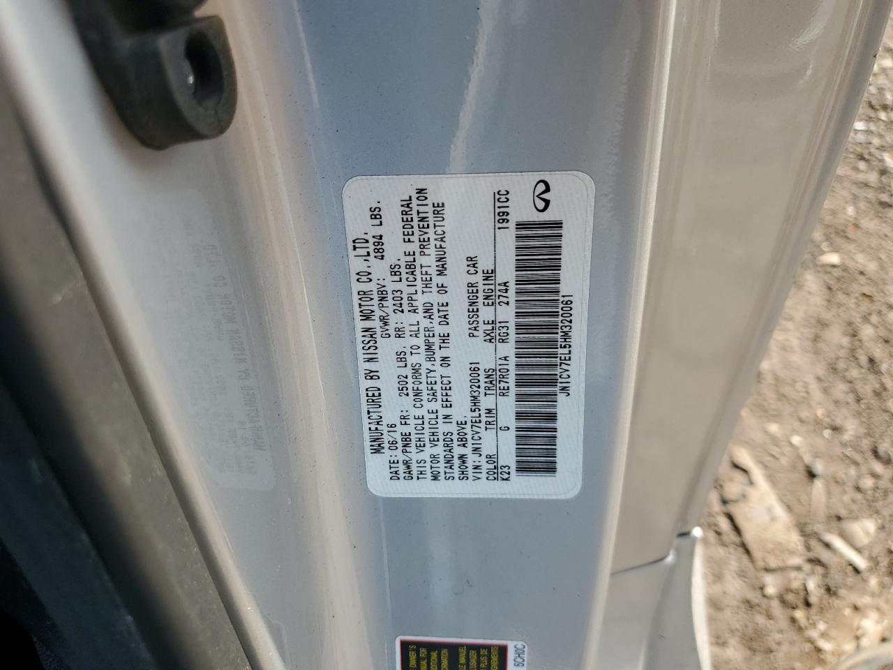 2017 Infiniti Q60 Base VIN: JN1CV7EL5HM320061 Lot: 67170495