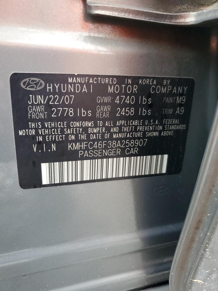 2008 Hyundai Azera Se VIN: KMHFC46F38A258907 Lot: 64790405