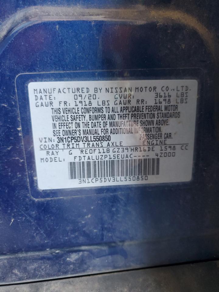 2020 Nissan Kicks Sr VIN: 3N1CP5DV3LL550850 Lot: 70019935