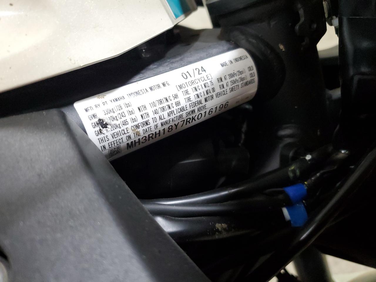 2024 Yamaha Yzfr3 A VIN: MH3RH18Y7RK016196 Lot: 67760535