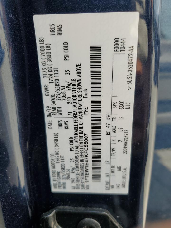 2019 Ford F150 Supercrew VIN: 1FTEW1E47KFC55007 Lot: 70516575