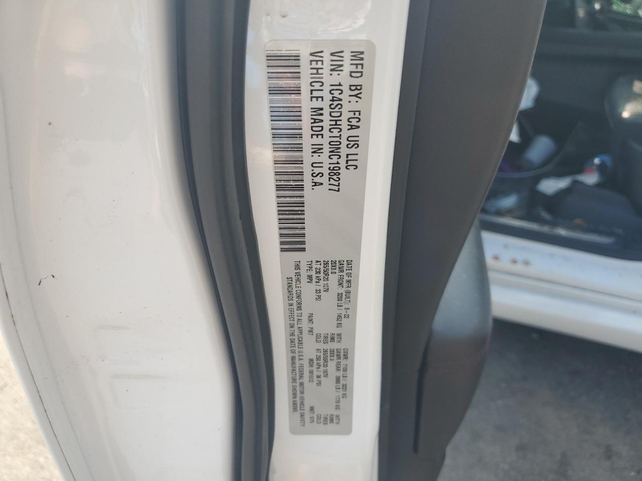 2022 Dodge Durango R/T VIN: 1C4SDHCT0NC198277 Lot: 67983595