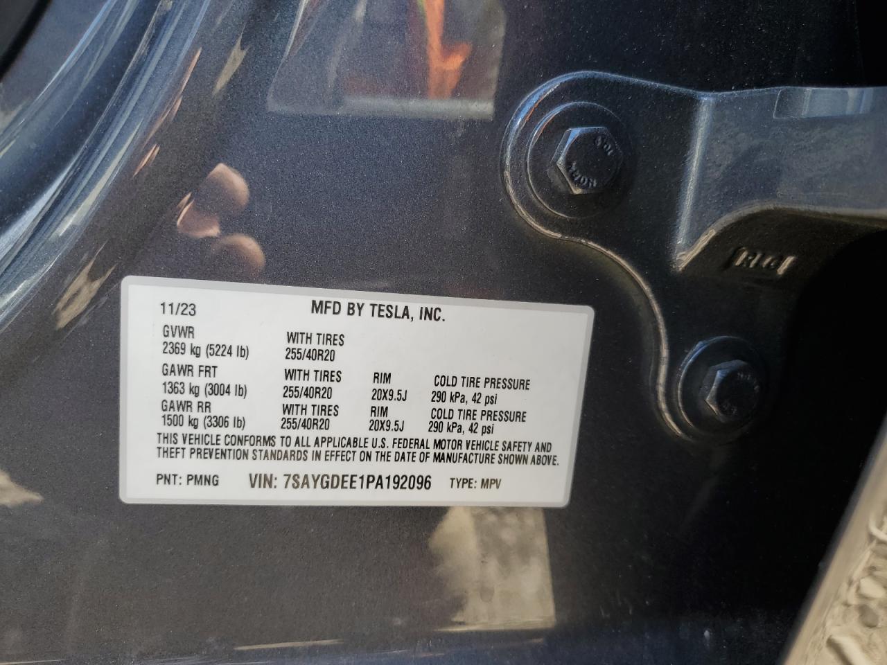 2023 Tesla Model Y VIN: 7SAYGDEE1PA192096 Lot: 69398625