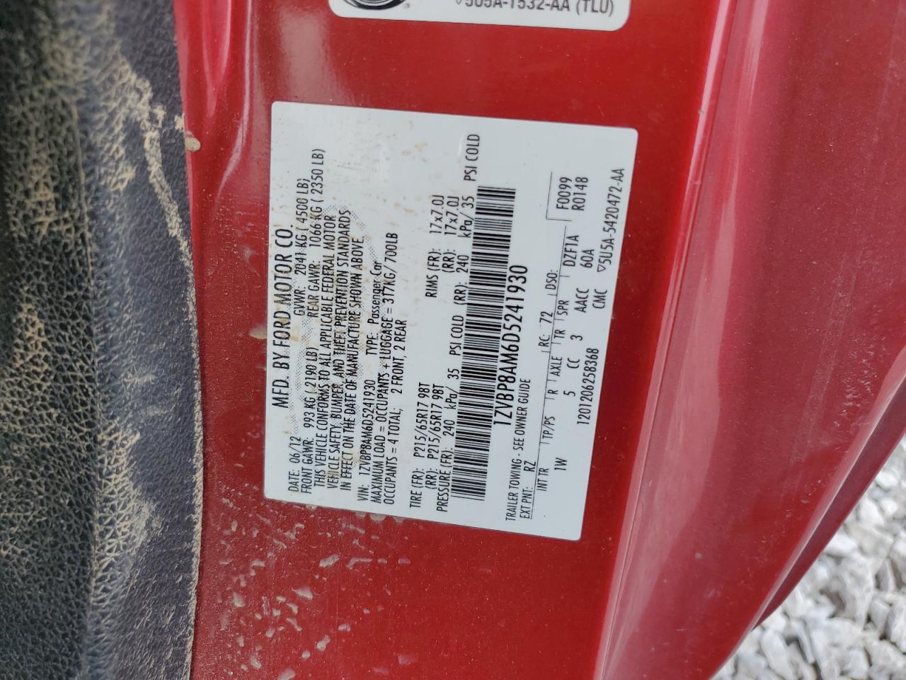 2013 Ford Mustang VIN: 1ZVBP8AM6D5241930 Lot: 70704355