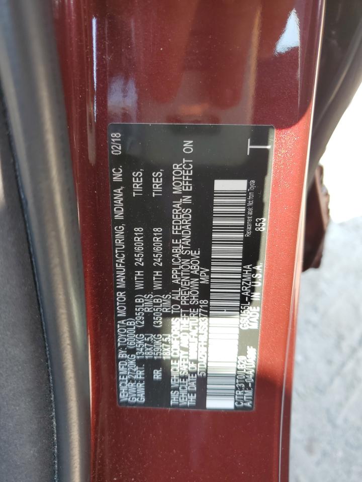 2018 Toyota Highlander Se VIN: 5TDJZRFH8JS837718 Lot: 66339765
