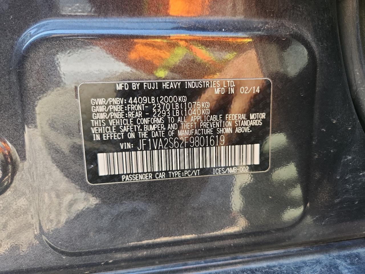 2015 Subaru Wrx Sti Limited VIN: JF1VA2S62F9801619 Lot: 66485775