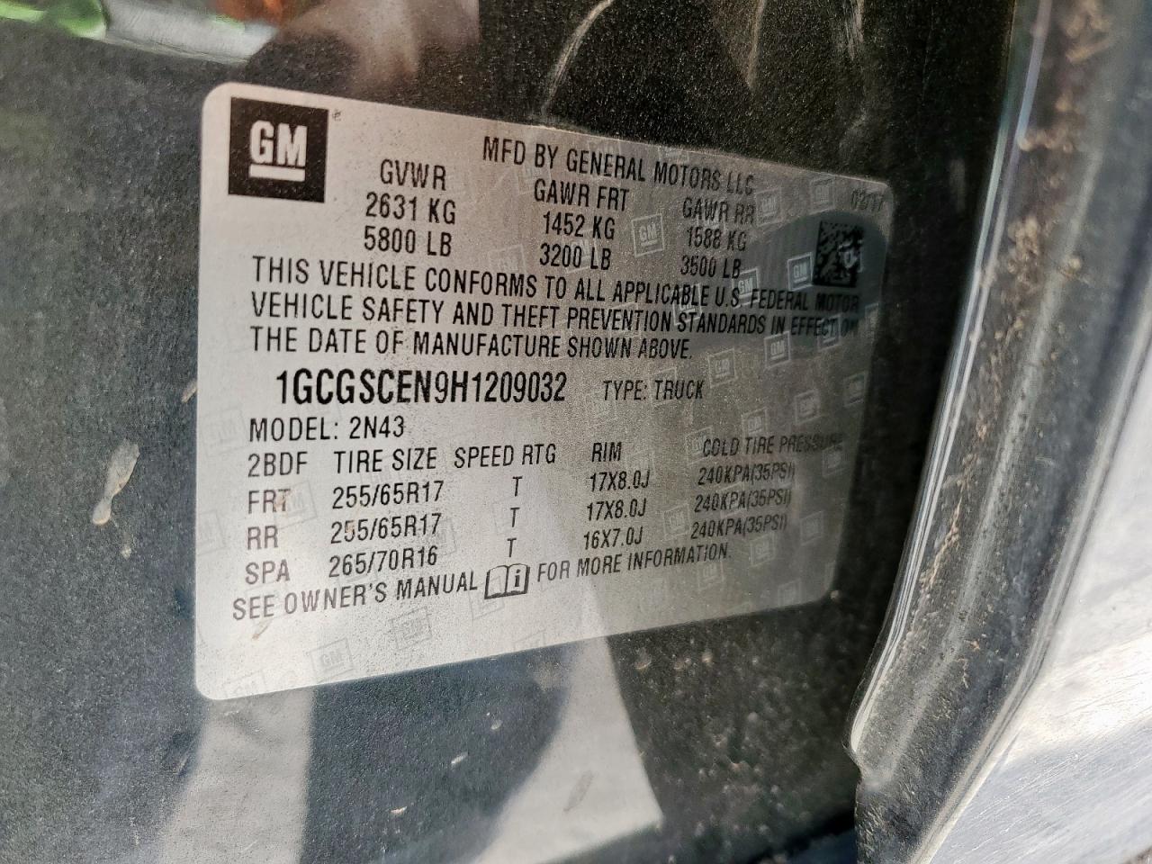 2017 Chevrolet Colorado Lt VIN: 1GCGSCEN9H1209032 Lot: 69046825