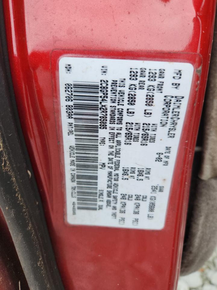 2002 Chrysler Town & Country Lxi VIN: 2C8GP54LX2R785095 Lot: 67872895