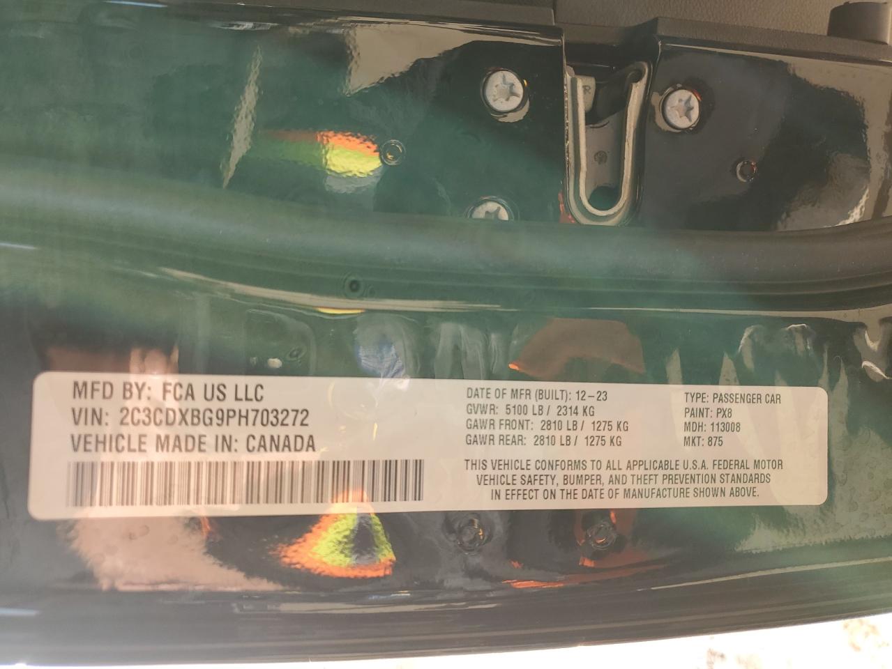 2023 Dodge Charger Sxt VIN: 2C3CDXBG9PH703272 Lot: 68973685