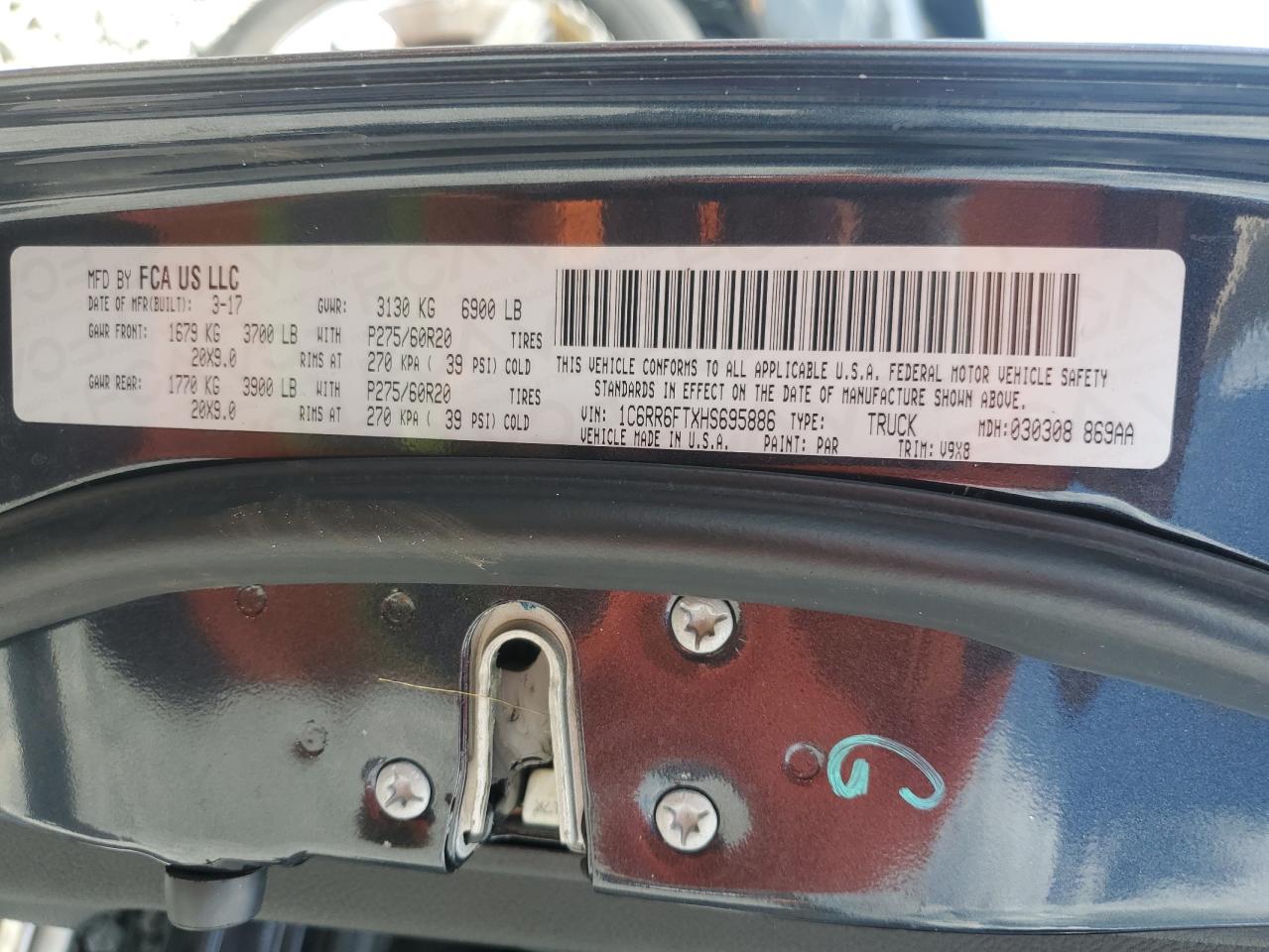 2017 Ram 1500 St VIN: 1C6RR6FTXHS695886 Lot: 70908475