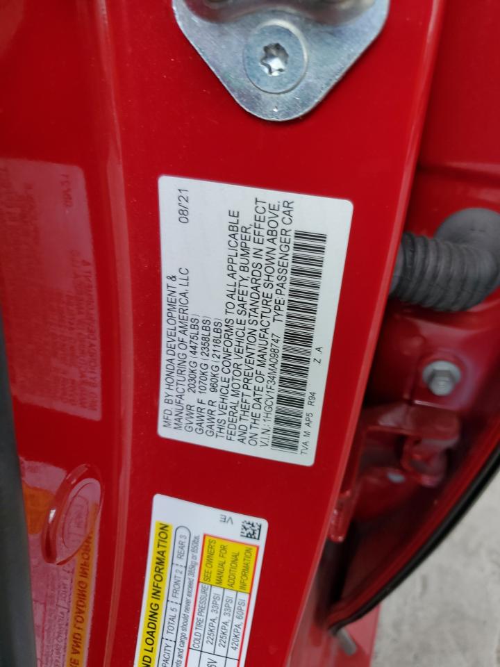 2021 Honda Accord Sport VIN: 1HGCV1F34MA098747 Lot: 68925735