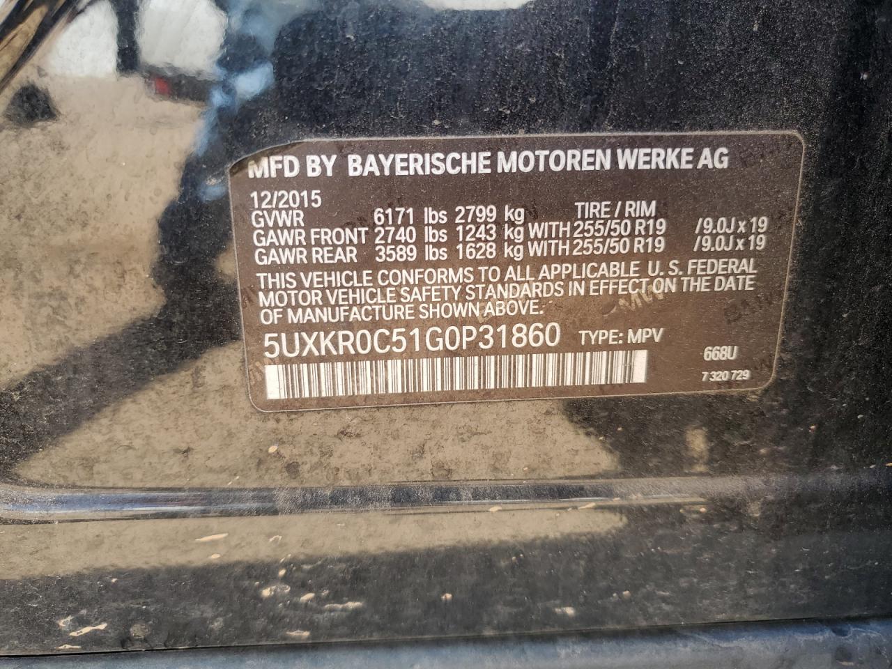 2016 BMW X5 xDrive35I VIN: 5UXKR0C51G0P31860 Lot: 65797315