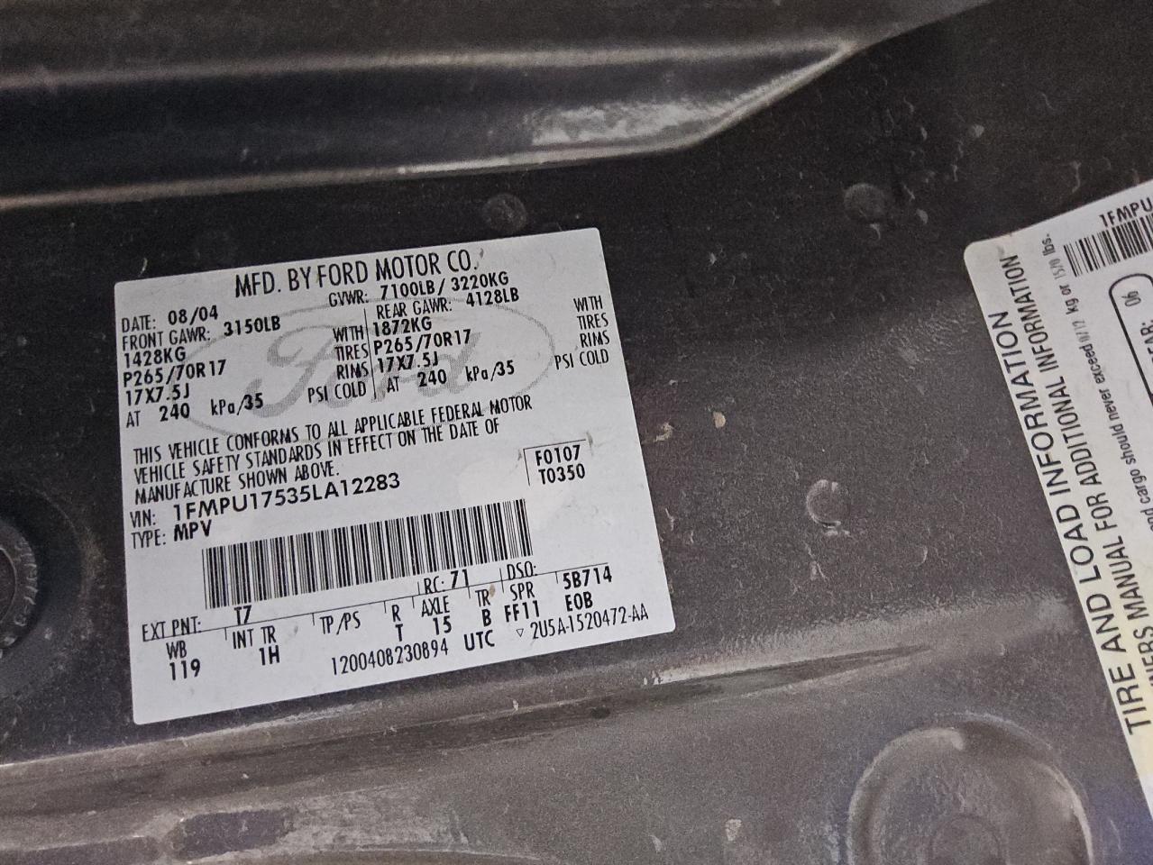 2005 Ford Expedition Eddie Bauer VIN: 1FMPU17535LA12283 Lot: 94840135