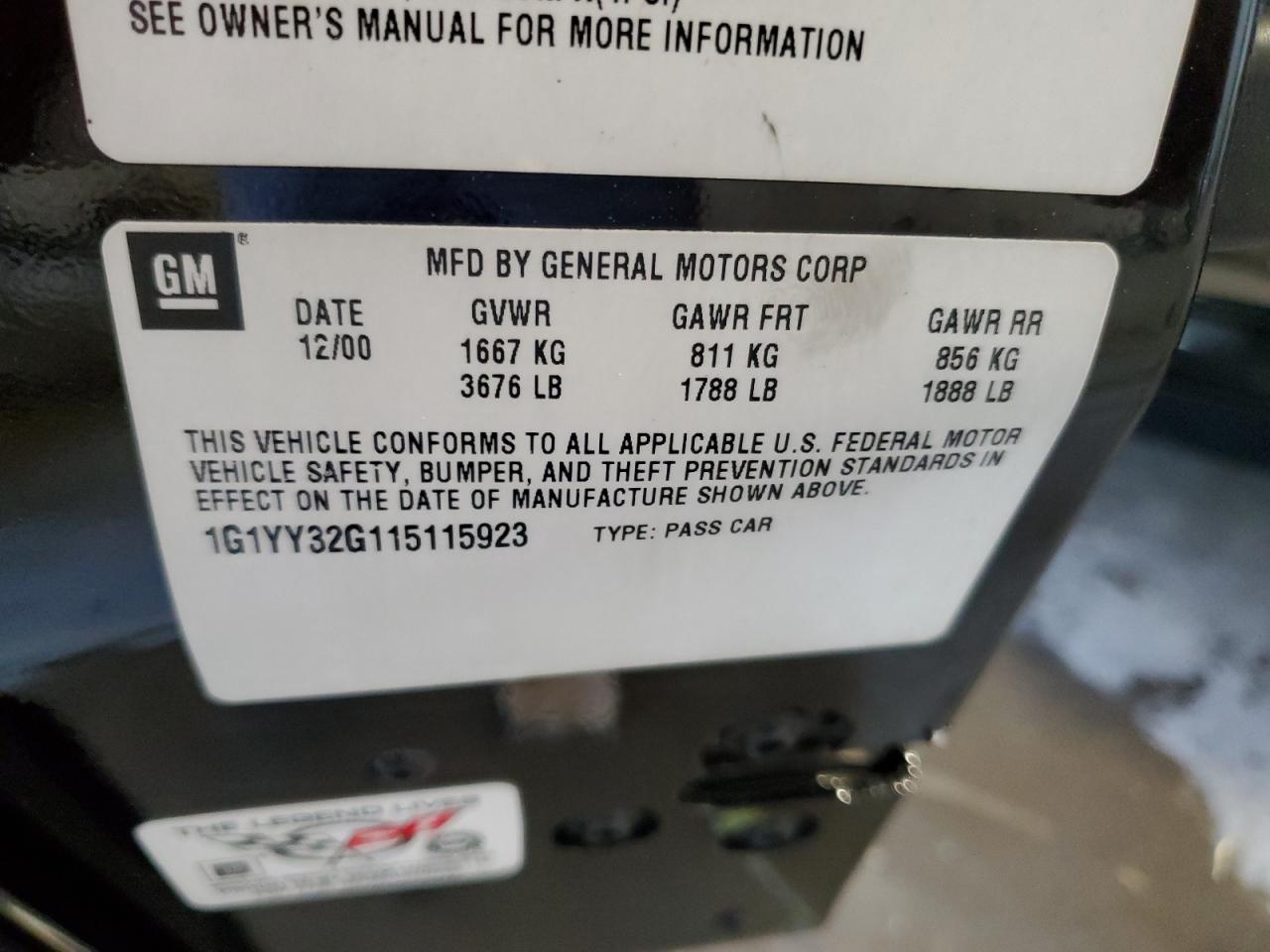 2001 Chevrolet Corvette VIN: 1G1YY32G115115923 Lot: 70494695