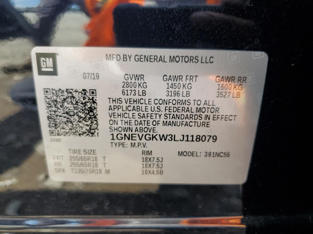 2020 Chevrolet Traverse Lt VIN: 1GNEVGKW3LJ118079 Lot: 67822975