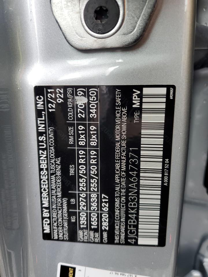 2022 Mercedes-Benz Gle 350 4Matic VIN: 4JGFB4KB3NA647371 Lot: 69062225