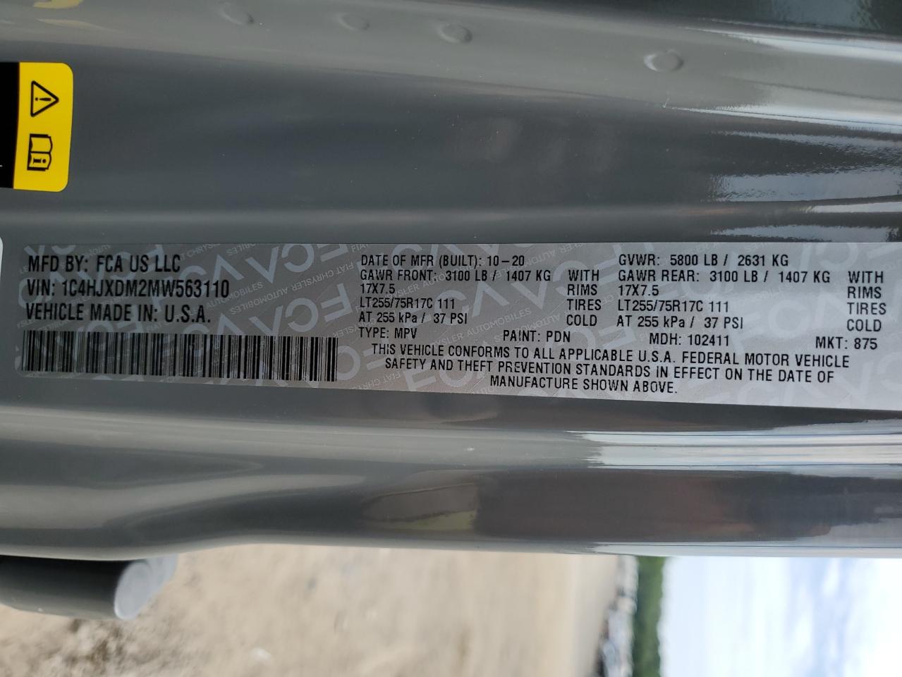 2021 Jeep Wrangler Unlimited Sport VIN: 1C4HJXDM2MW563110 Lot: 68207495