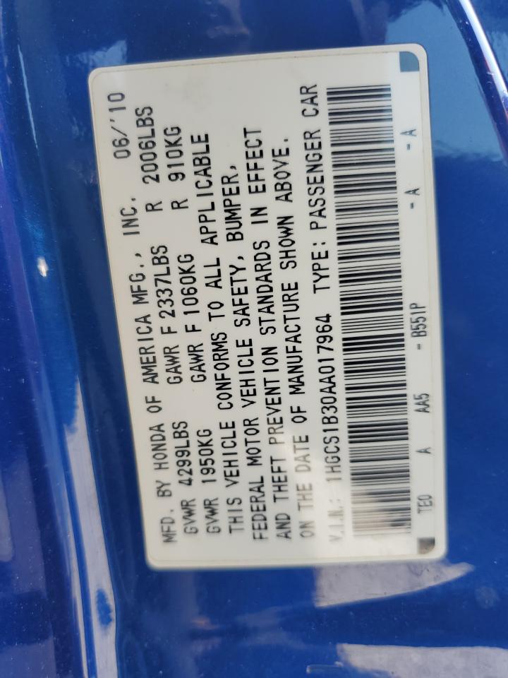 2010 Honda Accord Lx VIN: 1HGCS1B30AA017964 Lot: 69019595