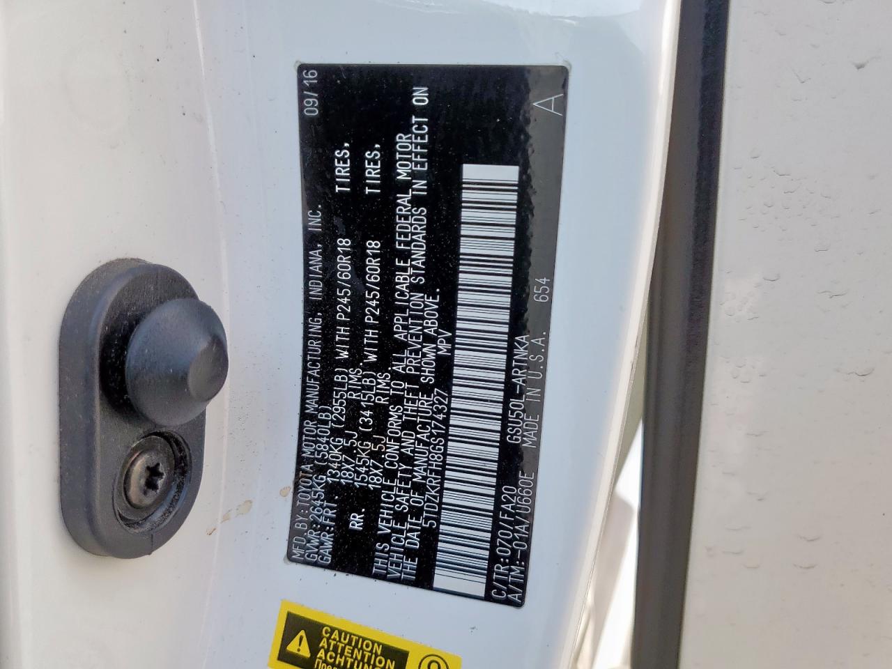 2016 Toyota Highlander Le VIN: 5TDZKRFH8GS174327 Lot: 68529325