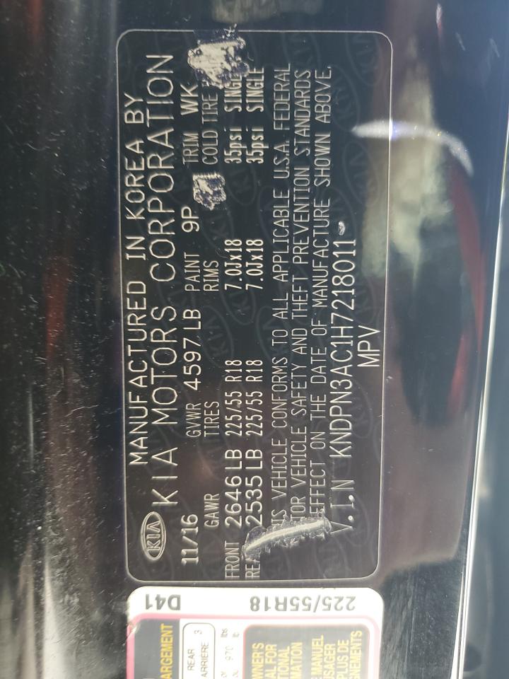 2017 Kia Sportage Ex VIN: KNDPN3AC1H7218011 Lot: 68268525