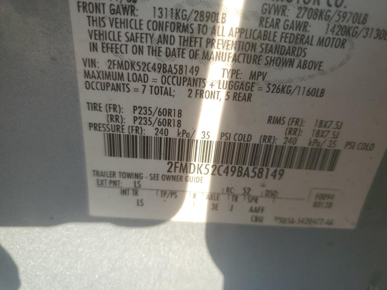 2009 Ford Flex Sel VIN: 2FMDK52C49BA58149 Lot: 67515535