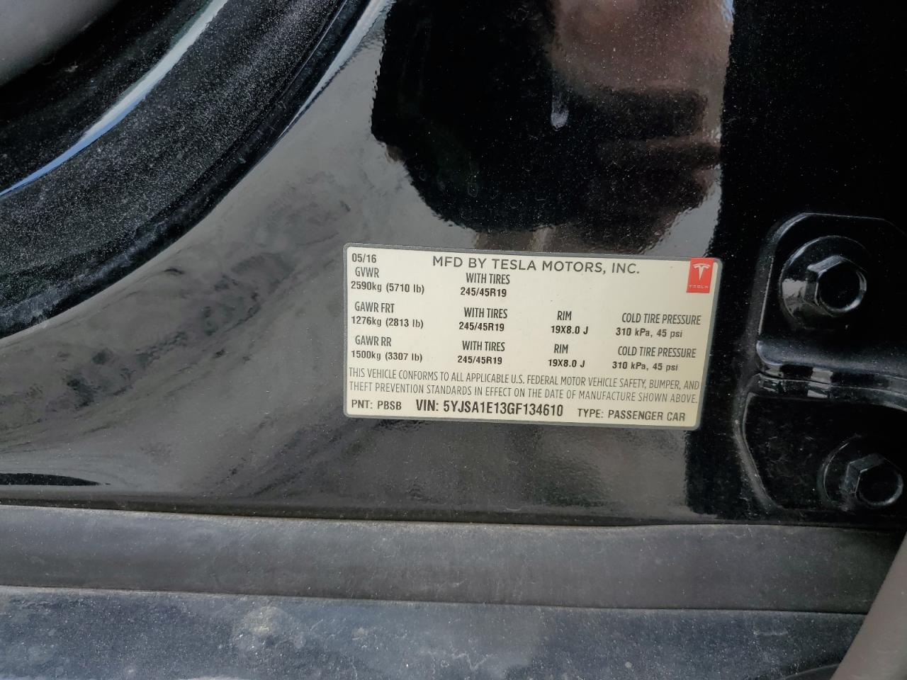 2016 Tesla Model S VIN: 5YJSA1E13GF134610 Lot: 67374025
