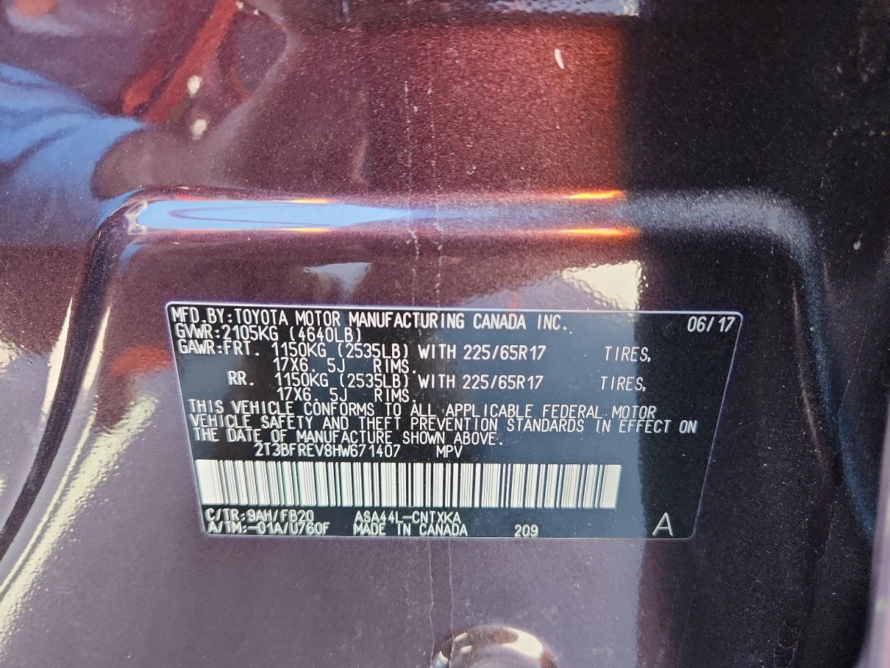 2017 Toyota Rav4 Le VIN: 2T3BFREV8HW671407 Lot: 69688665
