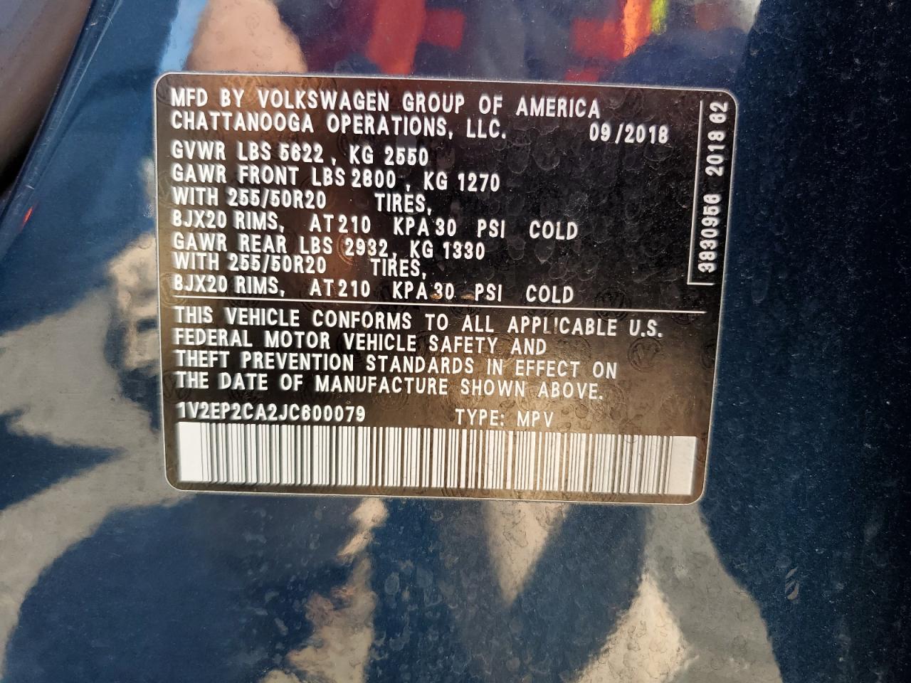 2018 Volkswagen Atlas Sel VIN: 1V2EP2CA2JC600079 Lot: 68527105