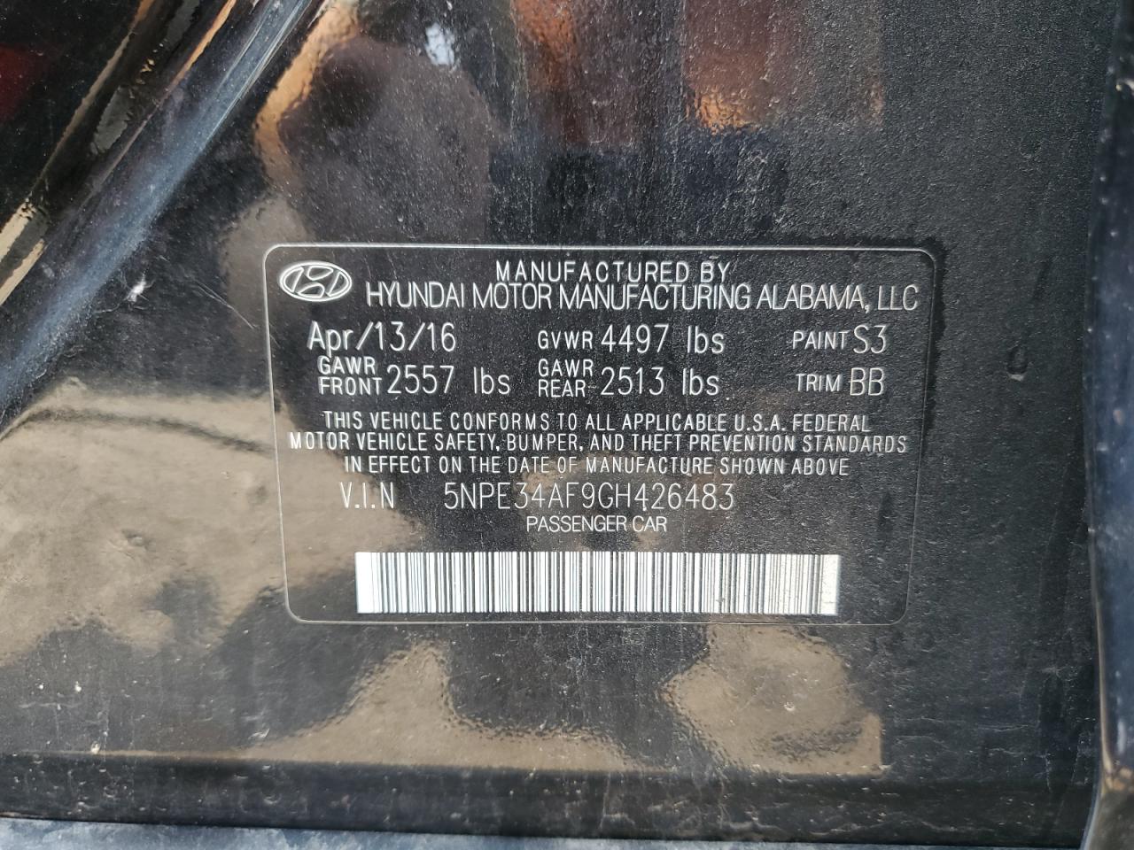 2016 Hyundai Sonata Sport VIN: 5NPE34AF9GH426483 Lot: 68592945