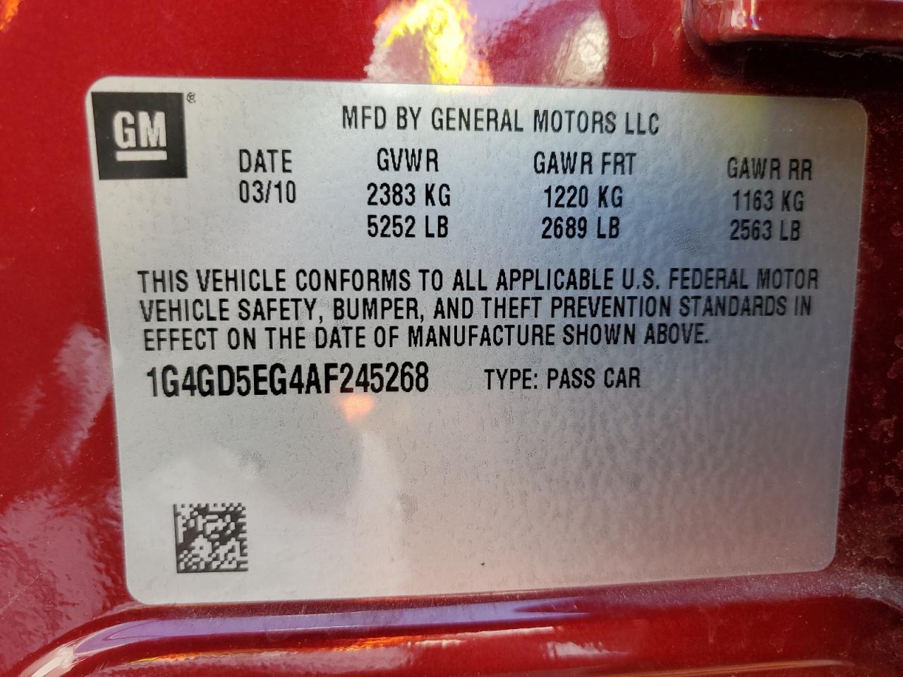 2010 Buick Lacrosse Cxl VIN: 1G4GD5EG4AF245268 Lot: 68967985