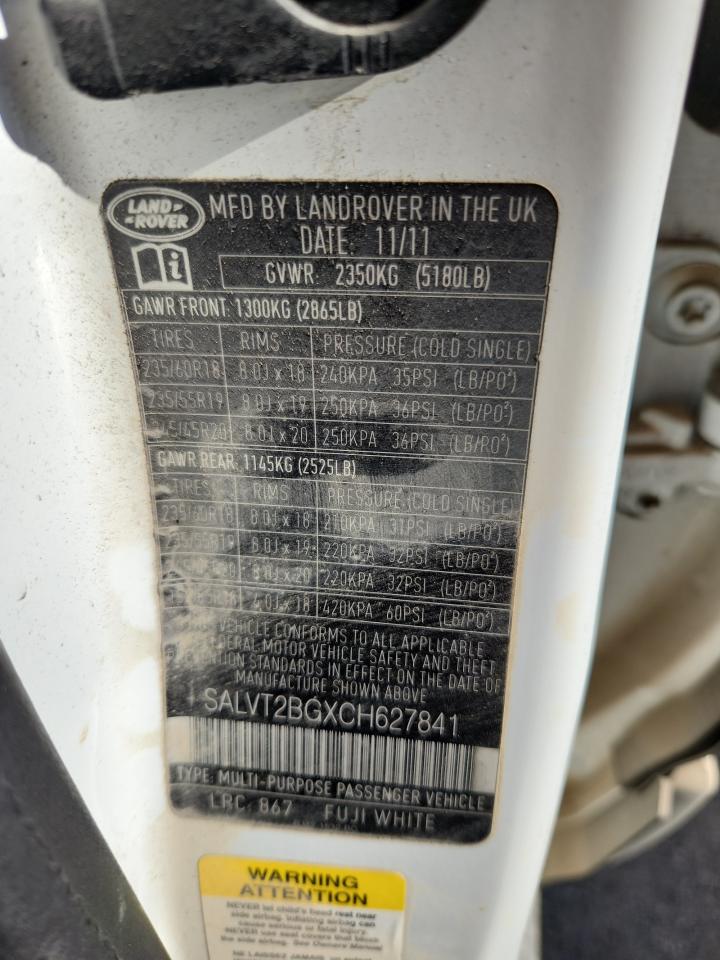 2012 Land Rover Range Rover Evoque Dynamic Premium VIN: SALVT2BGXCH627841 Lot: 69686815