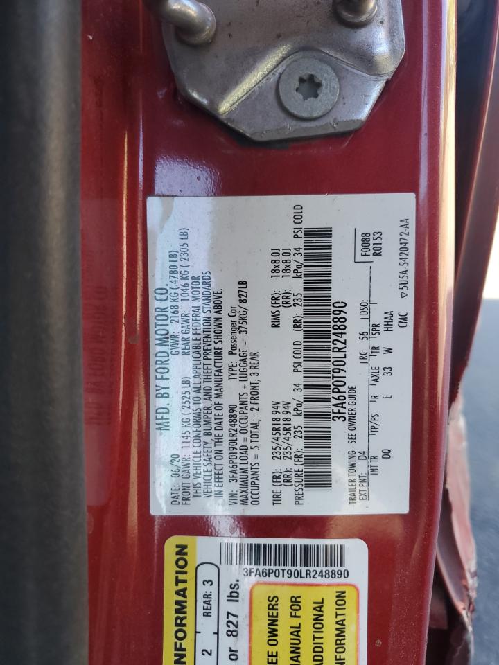 2020 Ford Fusion Se VIN: 3FA6P0T90LR248890 Lot: 67596485